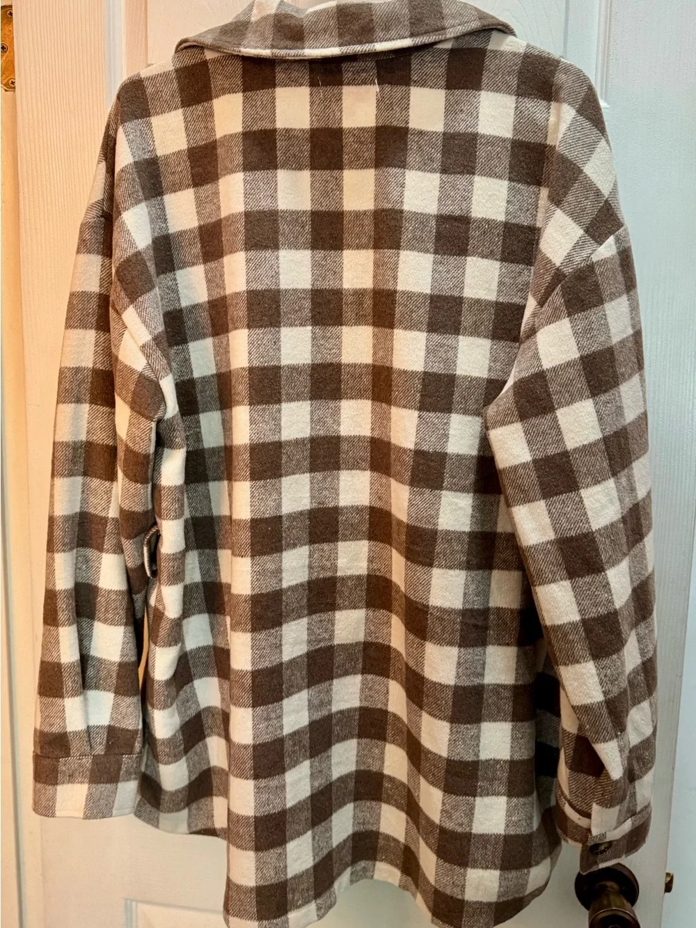 Yours For Plaid Button-Up Shacket in Brown & Cream - Picture 3 of 4